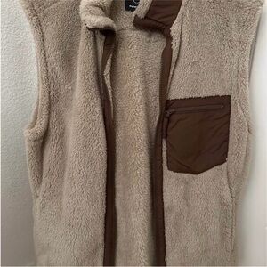 Original Use Cozy Sherpa Vest with Brown Trim